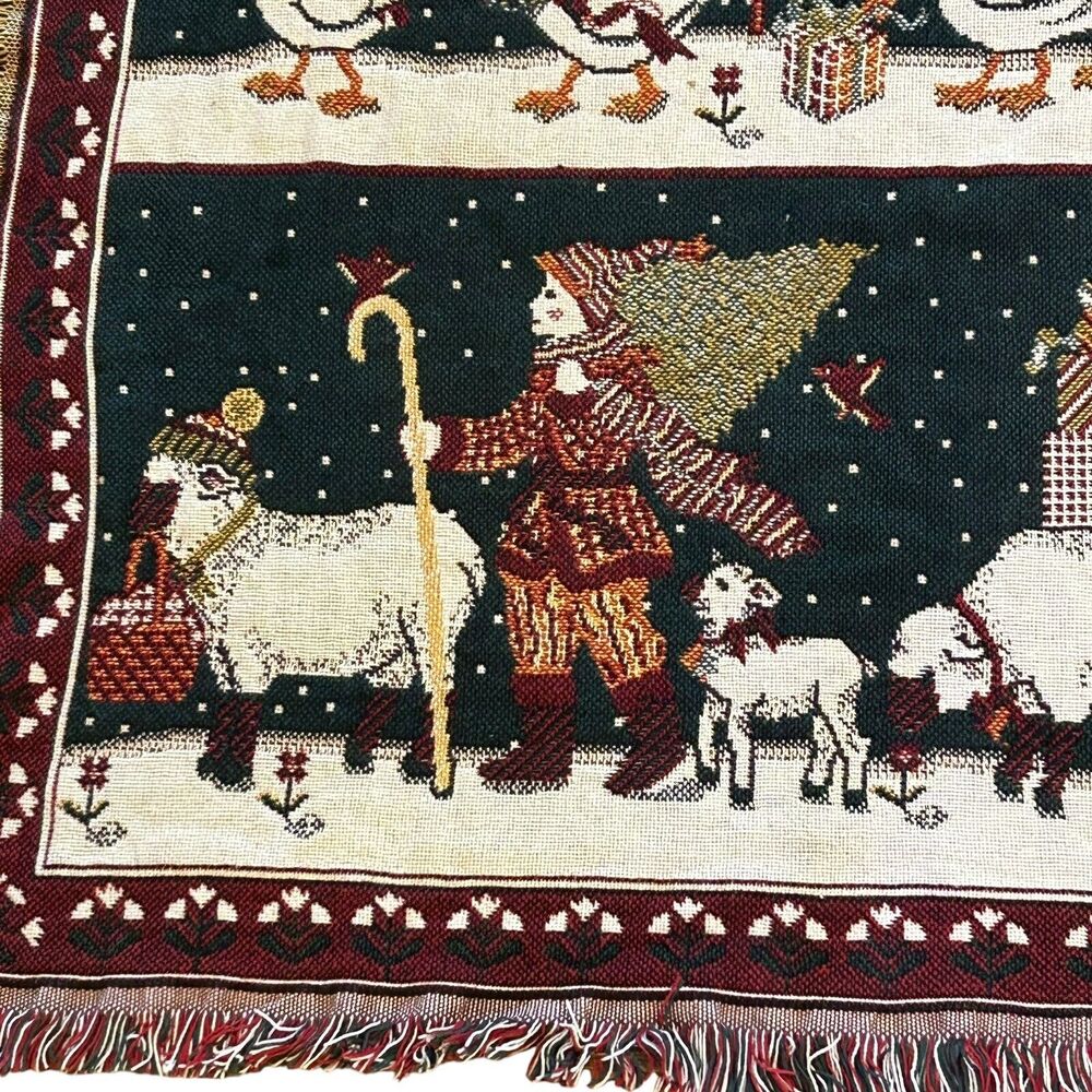 Goodwin Weavers Christmas Throw Tapestry Geese Sheep Shephards Trees 69 x 48 USA - Picture 3 of 14